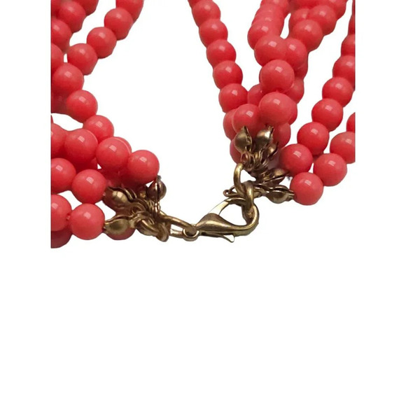 Multi Strand Pink Acr Beaded Statement Necklace Lobster Closure Gold Tone Vintag - Picture 4 of 5